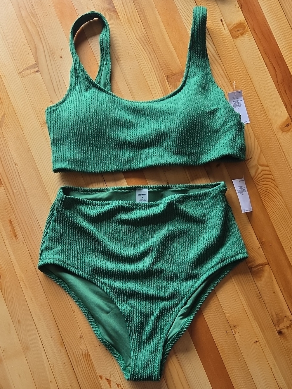 Old Navy Green Textured High-Waist Bikini Set